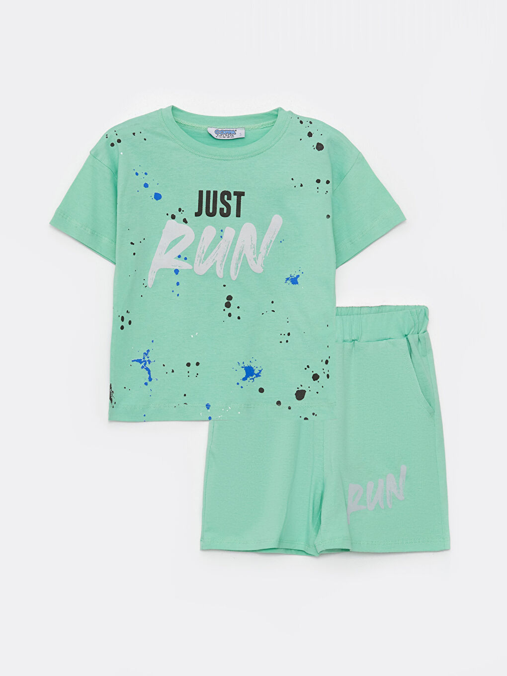 Yeşil Bisiklet Yaka Baskılı Kısa Kollu Erkek Çocuk Tişört ve Şort