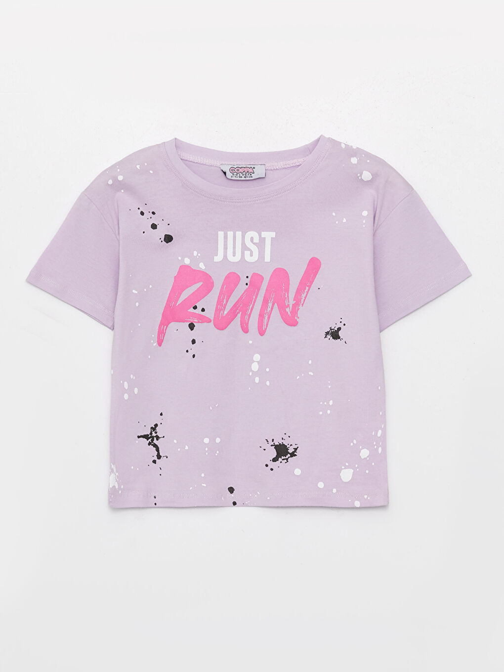 Lila Bisiklet Yaka Baskılı Kısa Kollu Kız Çocuk Tişört ve Şort-1