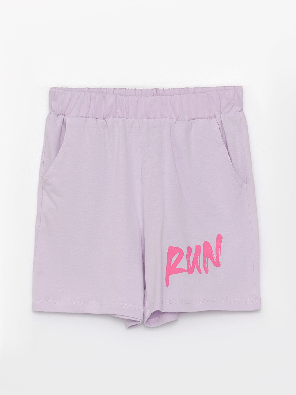 Lila Bisiklet Yaka Baskılı Kısa Kollu Kız Çocuk Tişört ve Şort-2