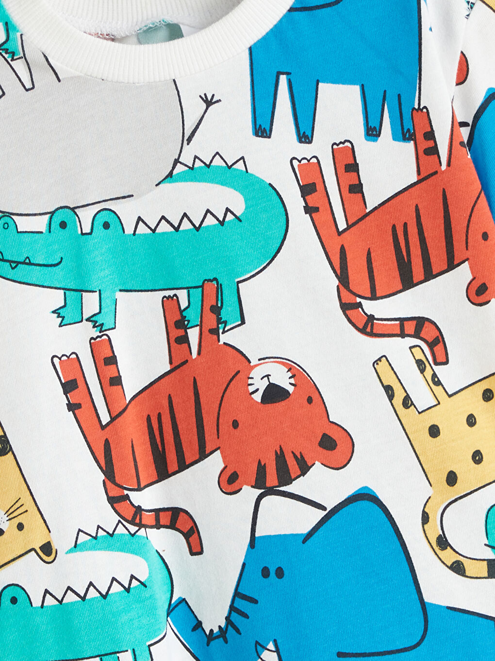 Ekru Bisiklet Yaka Baskılı Erkek Çocuk Tişört-2