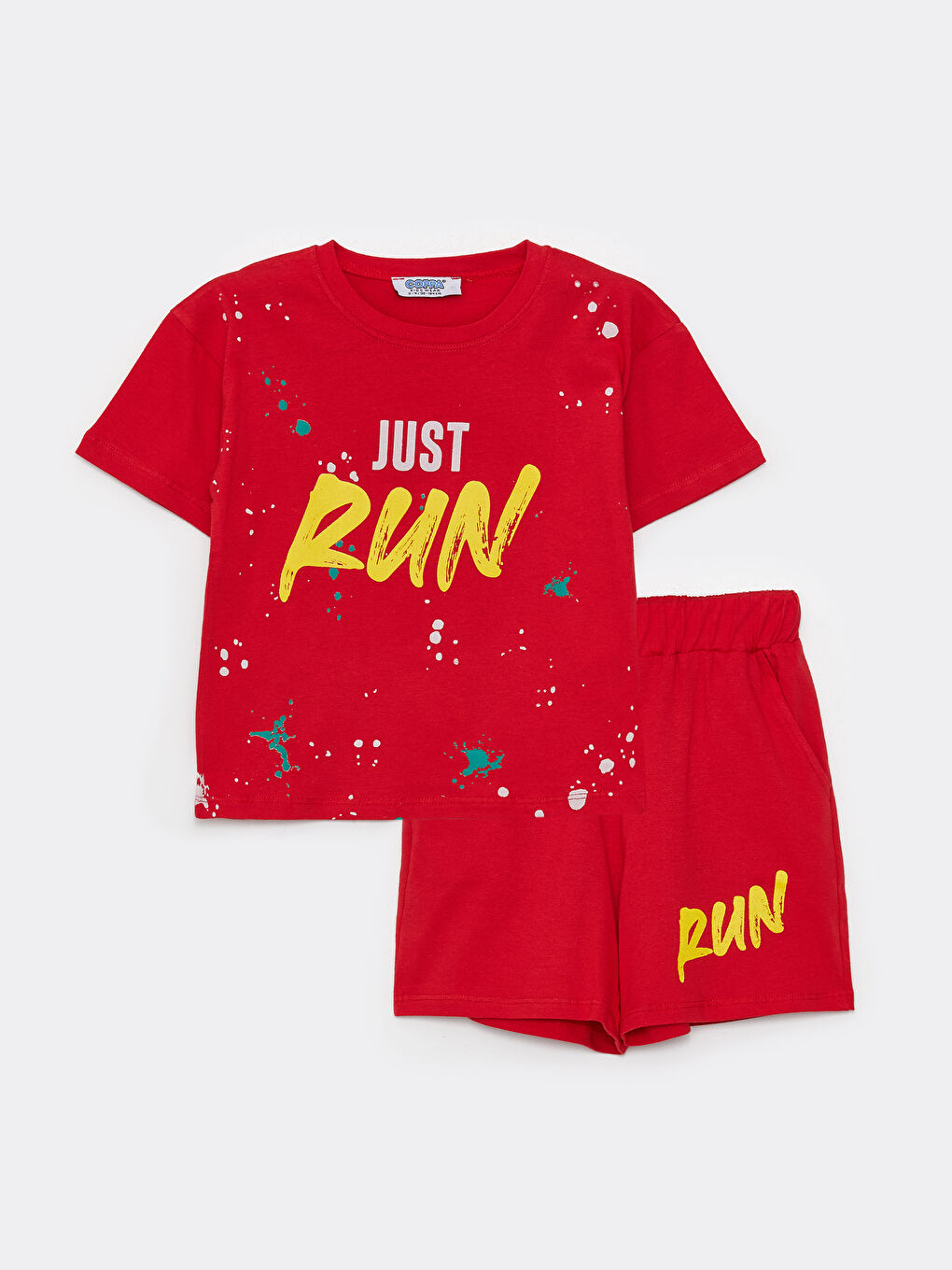 Kırmızı Bisiklet Kısa Kısa Kollu Baskılı Erkek Bebek Tişört ve Şort 2'li Takım