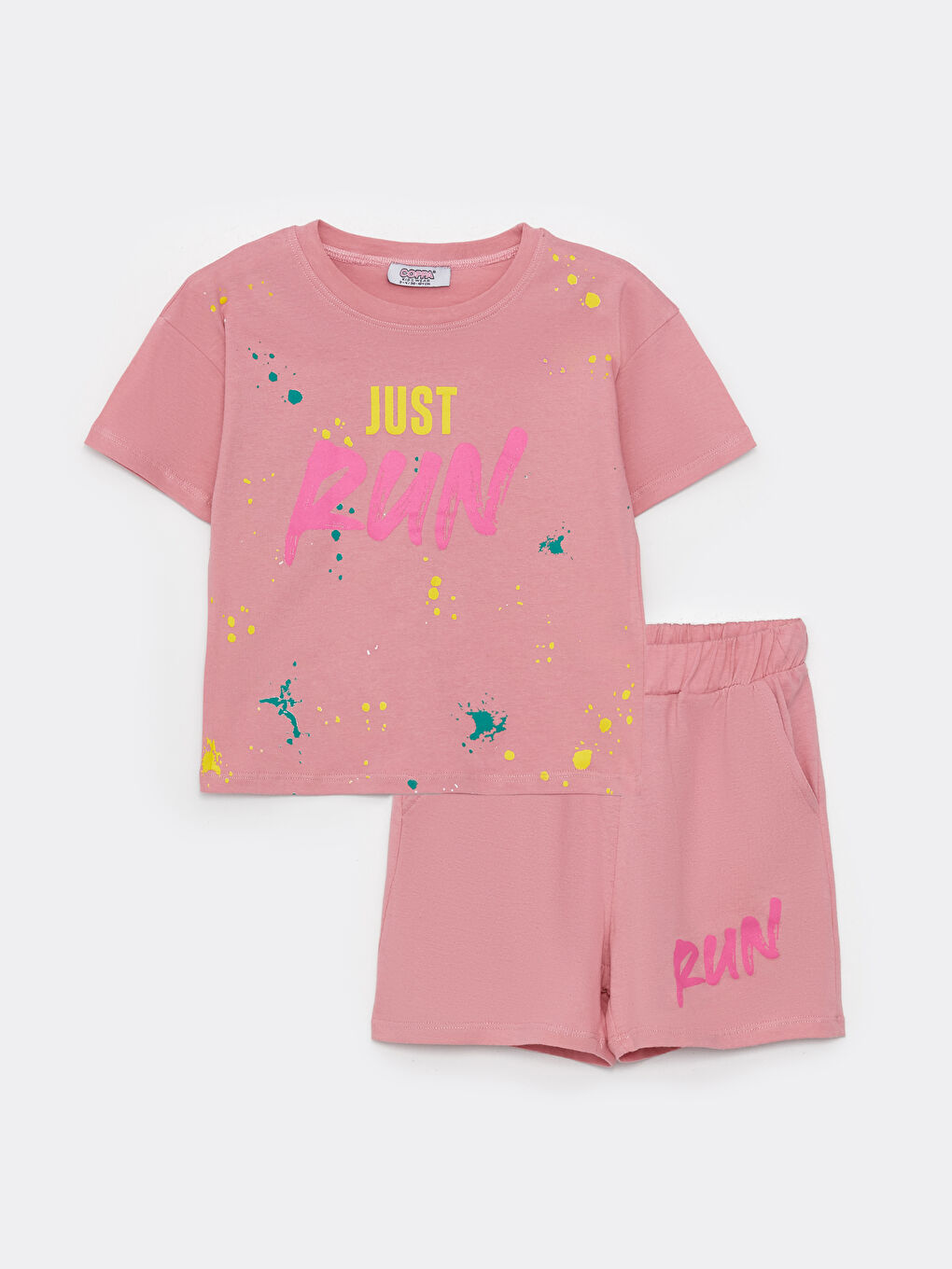 Pembe Bisiklet Yaka Baskılı Kız Bebek Tişört ve Şort 2'li Takım