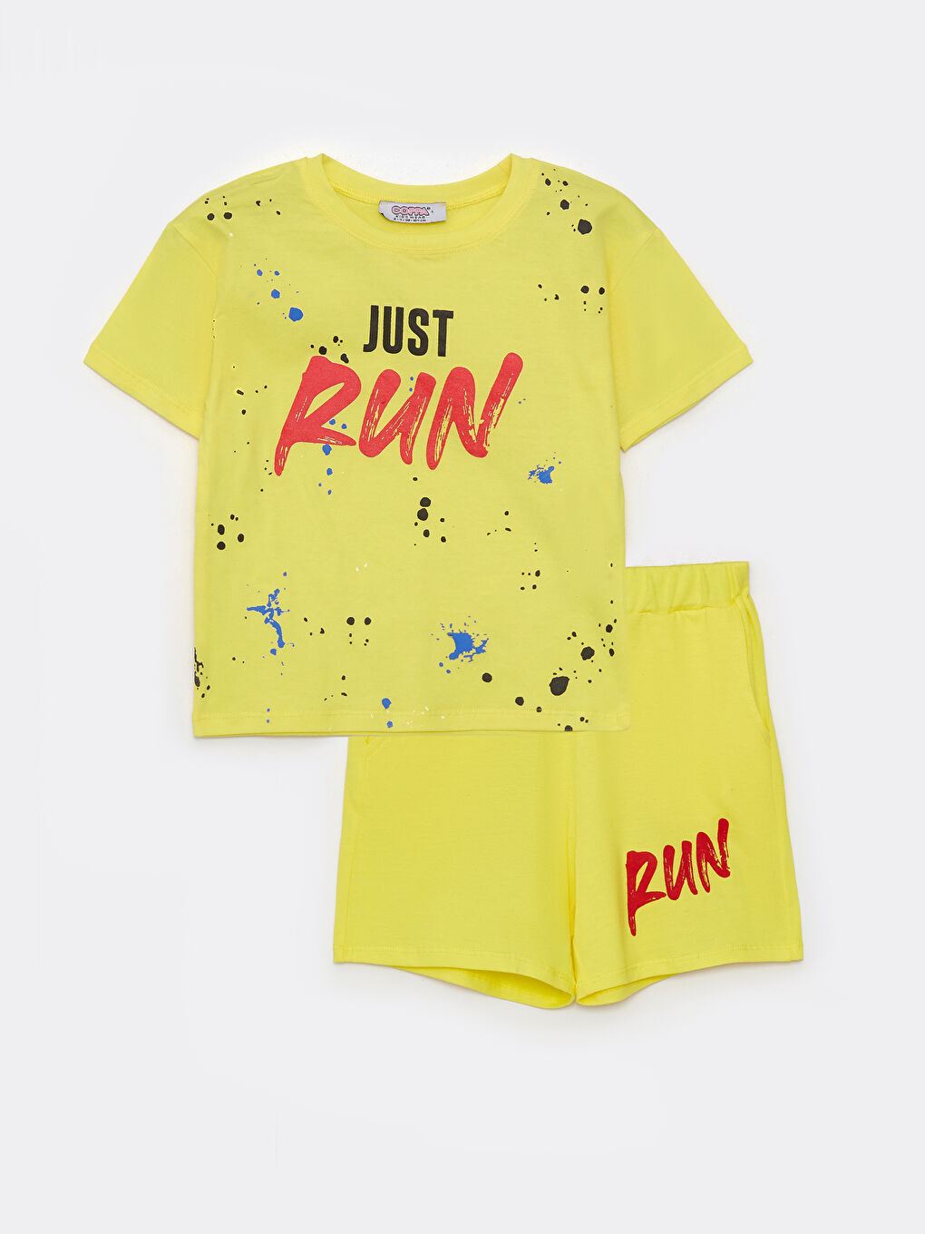 Sarı Bisiklet Yaka Baskılı Kız Bebek Tişört ve Şort 2'li Takım