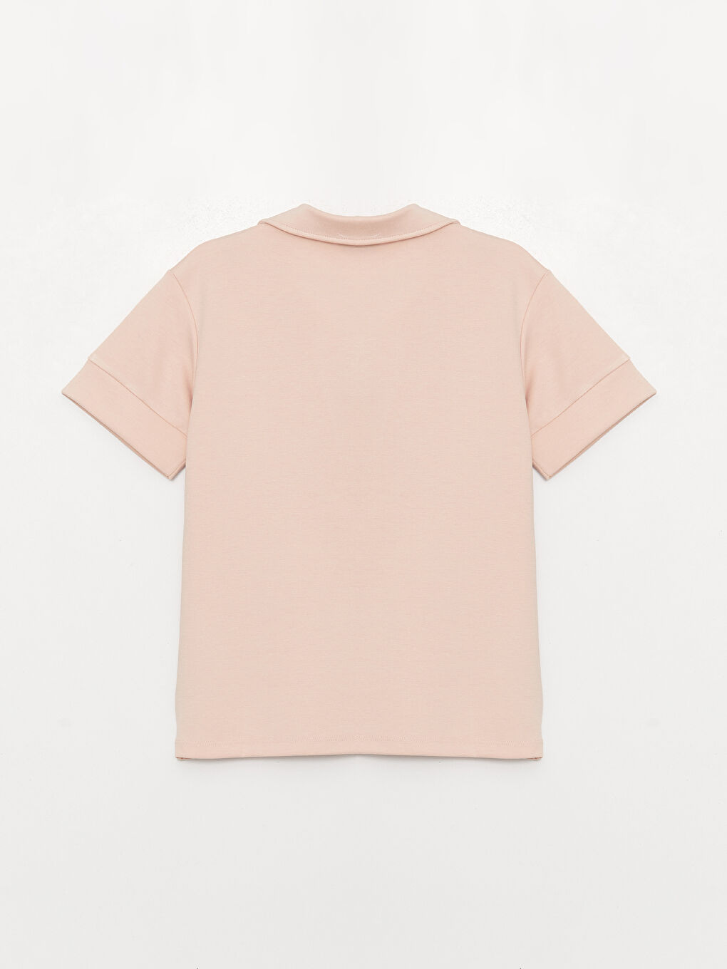 Pembe Polo Yaka Düz Kısa Kollu Kadın Tişört-6