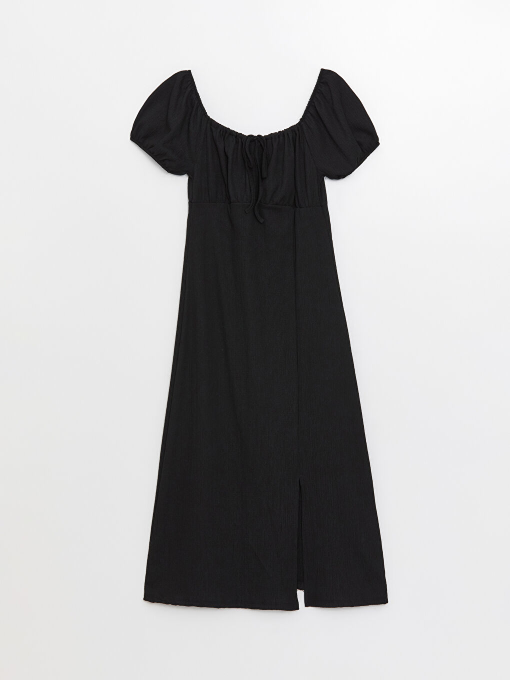 Siyah Kayık Yaka Düz Kısa Kollu Kadın Elbise-5