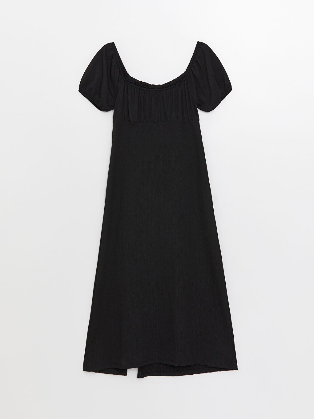 Siyah Kayık Yaka Düz Kısa Kollu Kadın Elbise-6