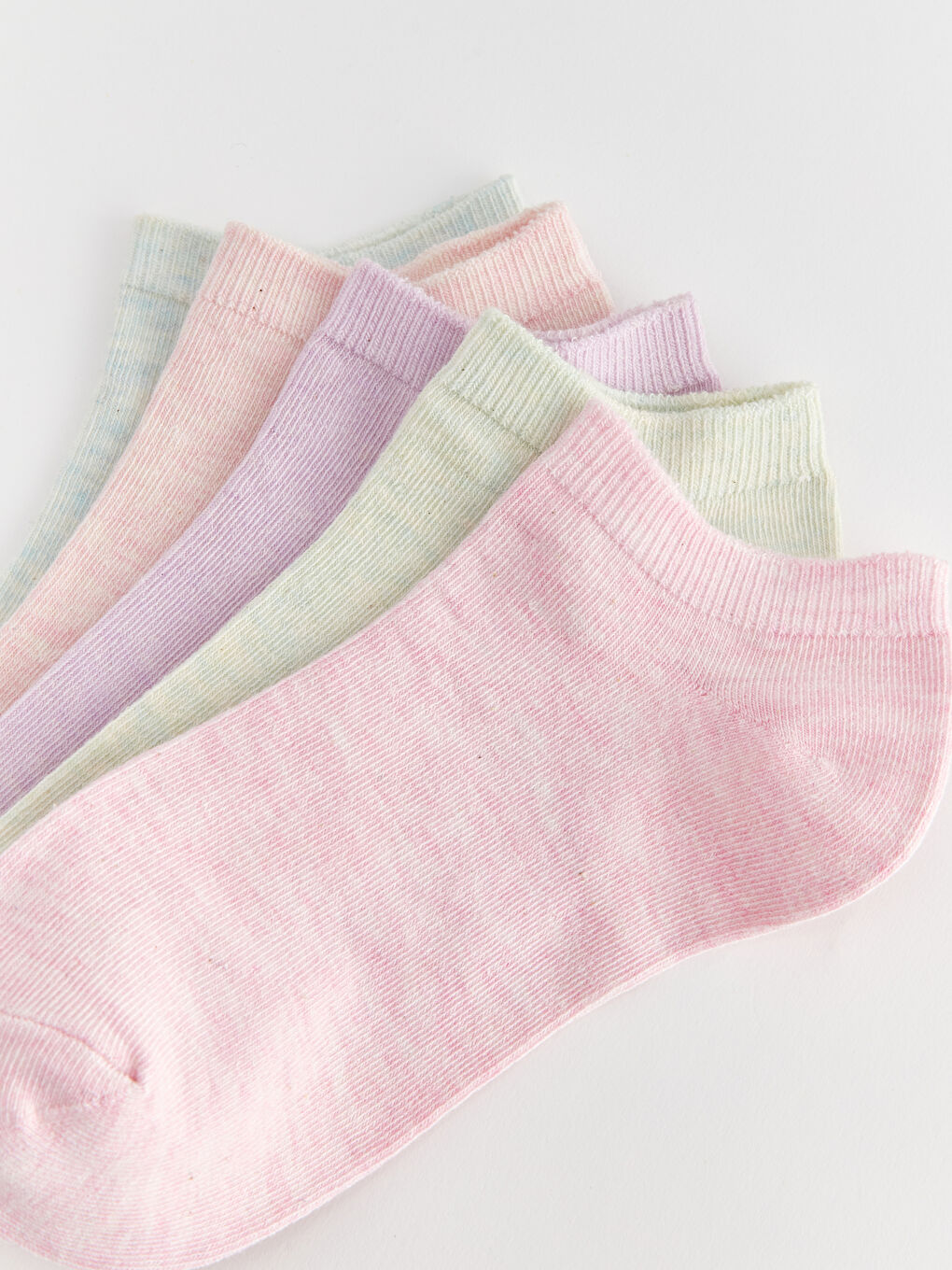 Pembe Kadın Düz Patik Çorap 5'li-2