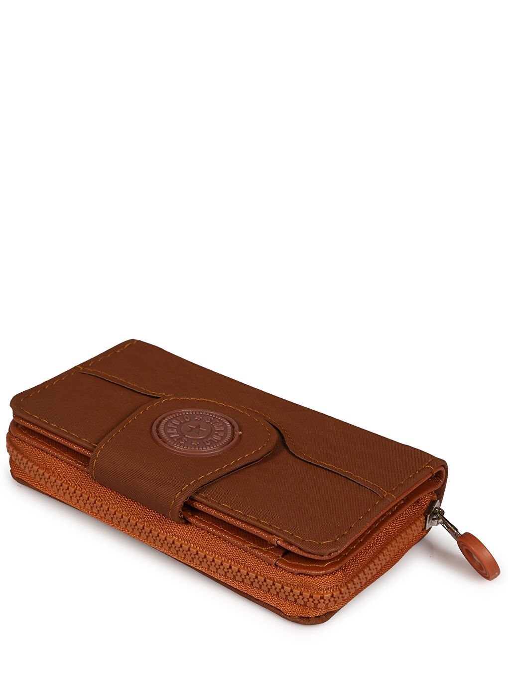 Kahverengi Etiket Baskılı Kadın Cüzdan-1