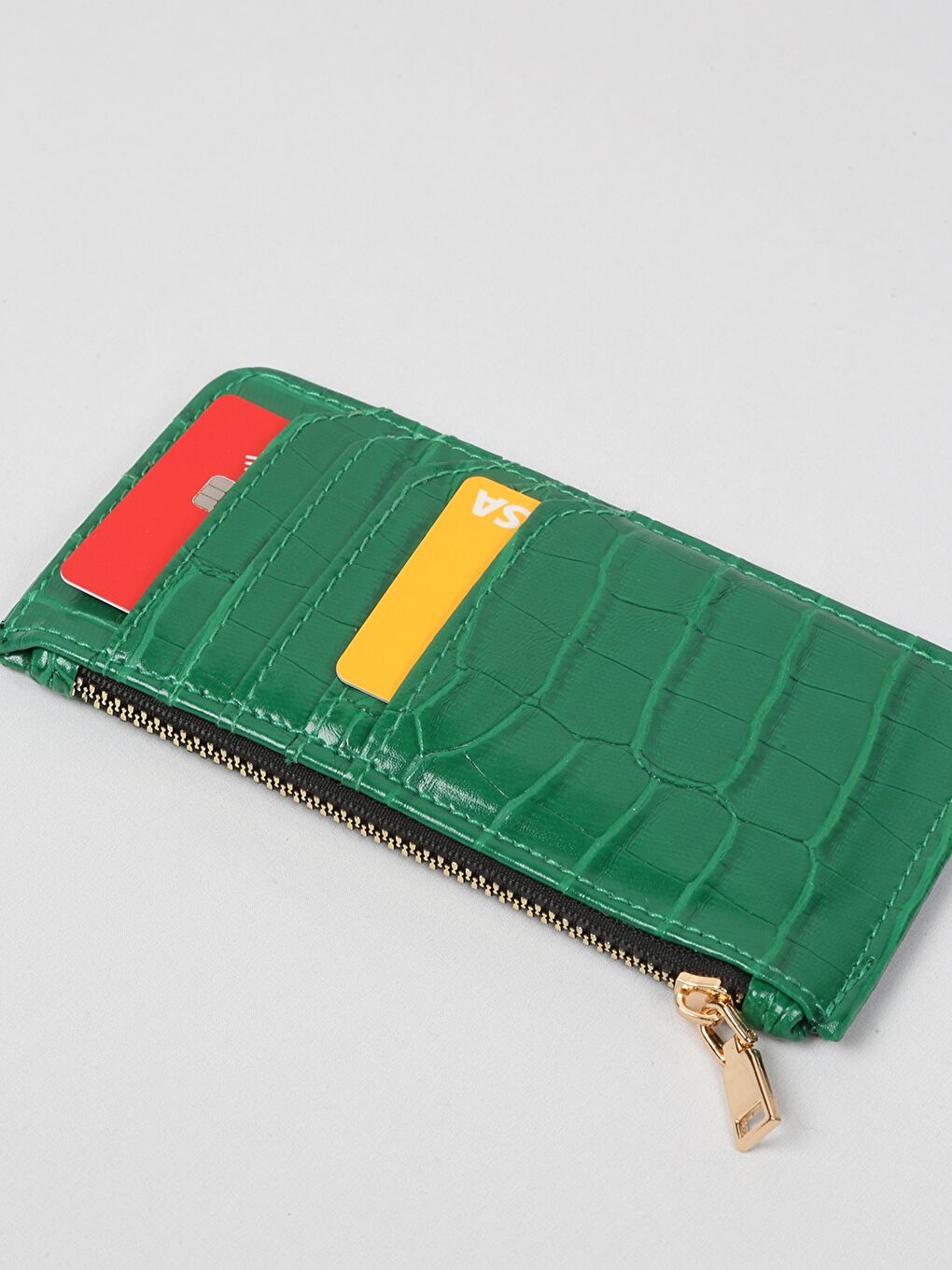 Yeşil Deri Görünümlü Kroko Desenli Kadın Cüzdan-1