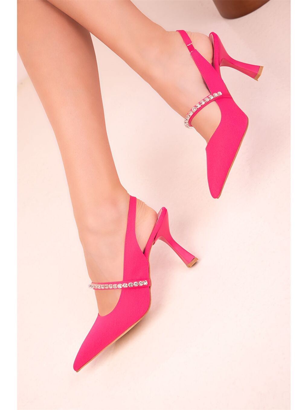 Fuşya Taş Detaylı Kadın Stiletto-3