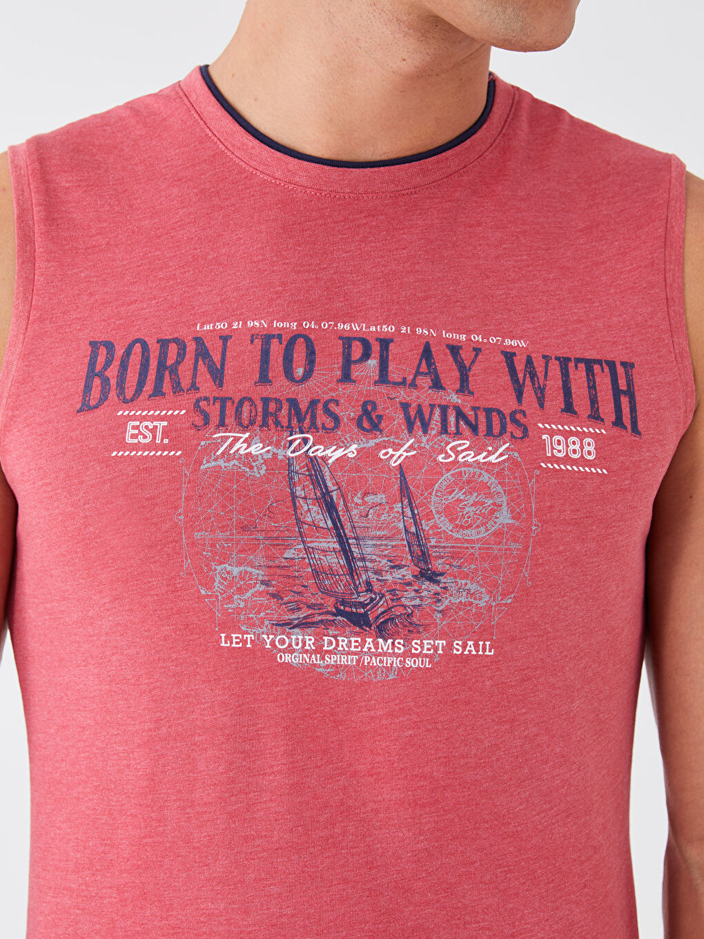 Maiou pentru Bărbați cu Guler Rotund și Imprimeu din Jerseu, Fără Mâneci-3