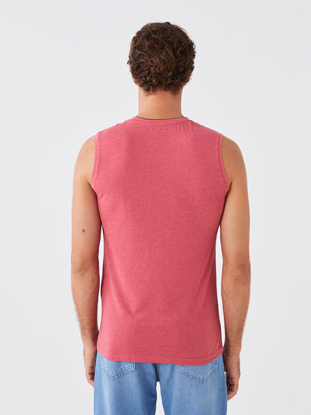 Maiou pentru Bărbați cu Guler Rotund și Imprimeu din Jerseu, Fără Mâneci-4