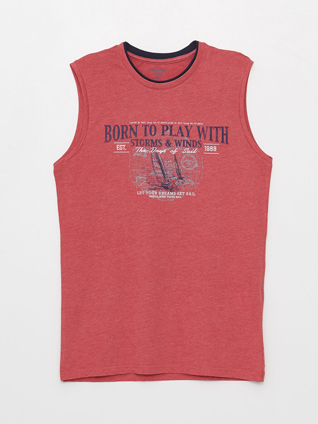 Maiou pentru Bărbați cu Guler Rotund și Imprimeu din Jerseu, Fără Mâneci-5