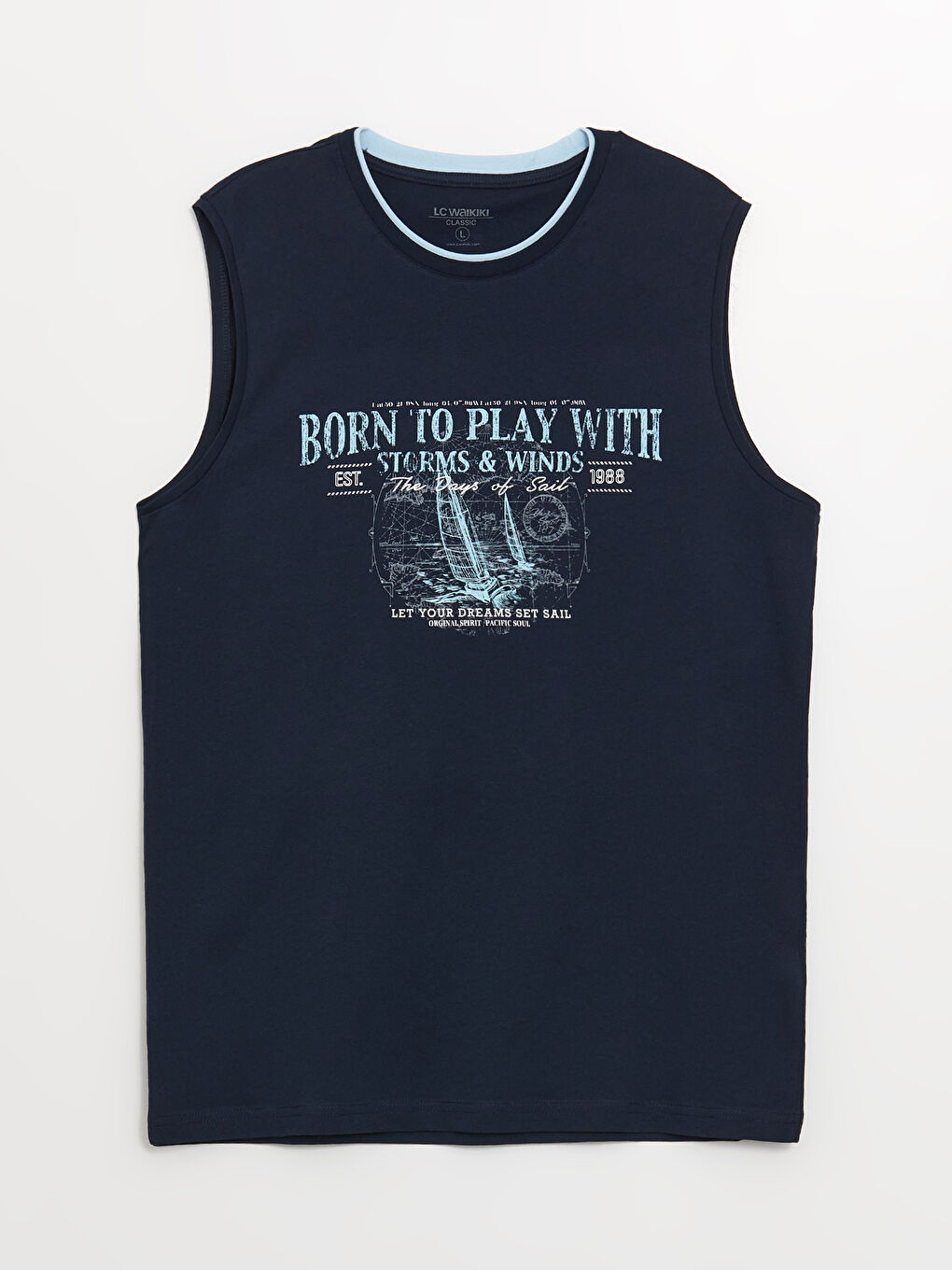 Maiou pentru Bărbați cu Guler Rotund și Imprimeu din Jerseu, Fără Mâneci-5