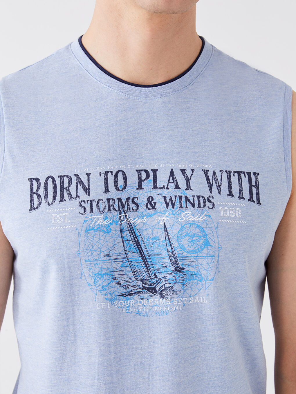 Bisiklet Yaka Baskılı Penye Erkek Kolsuz Tişört-3