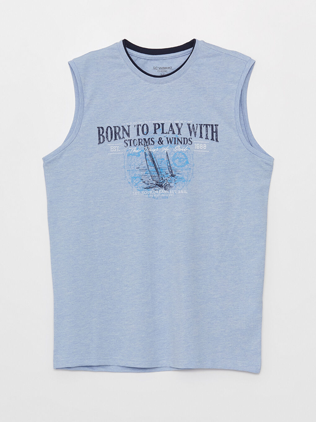 Bisiklet Yaka Baskılı Penye Erkek Kolsuz Tişört-5