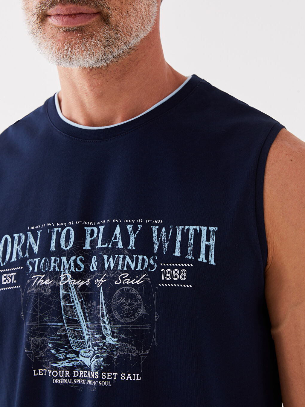 Maiou pentru Bărbați cu Guler Rotund și Imprimeu din Jerseu, Fără Mâneci-3