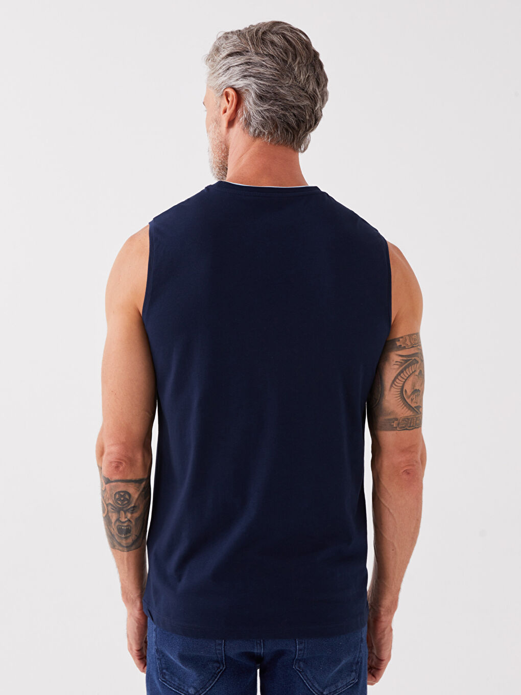 Maiou pentru Bărbați cu Guler Rotund și Imprimeu din Jerseu, Fără Mâneci-4