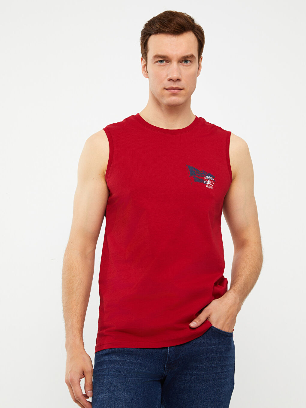 LCWAIKIKI Classic Crew Neck Printed Jersey Men's Sleeveless T-Shirt -S3K645Z8-HKD