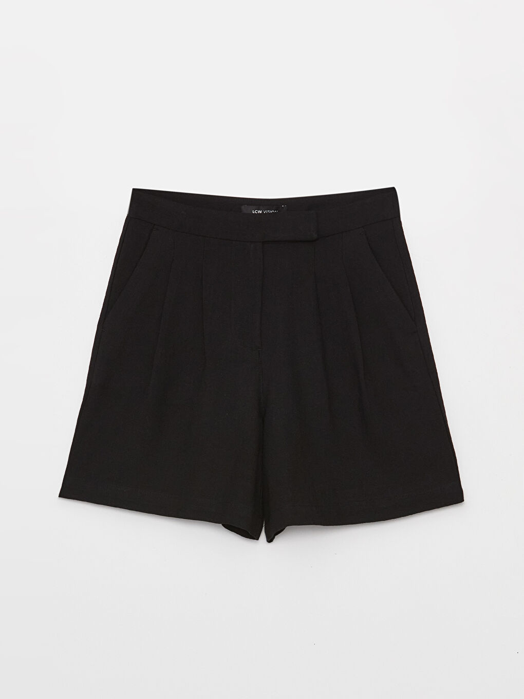 Siyah Rahat Kalıp Düz Keten Karışımlı Kadın Şort-5