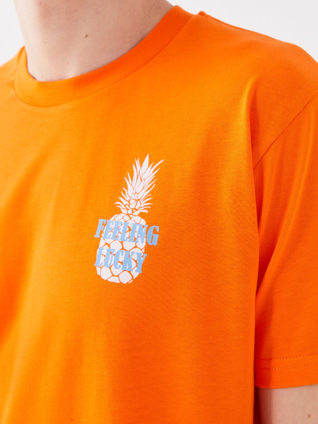 Turuncu Bisiklet Yaka Kısa Kollu Baskılı Penye Erkek Tişört-3