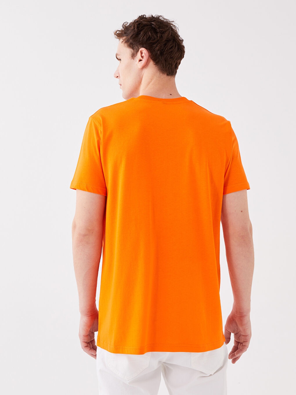 Turuncu Bisiklet Yaka Kısa Kollu Baskılı Penye Erkek Tişört-4