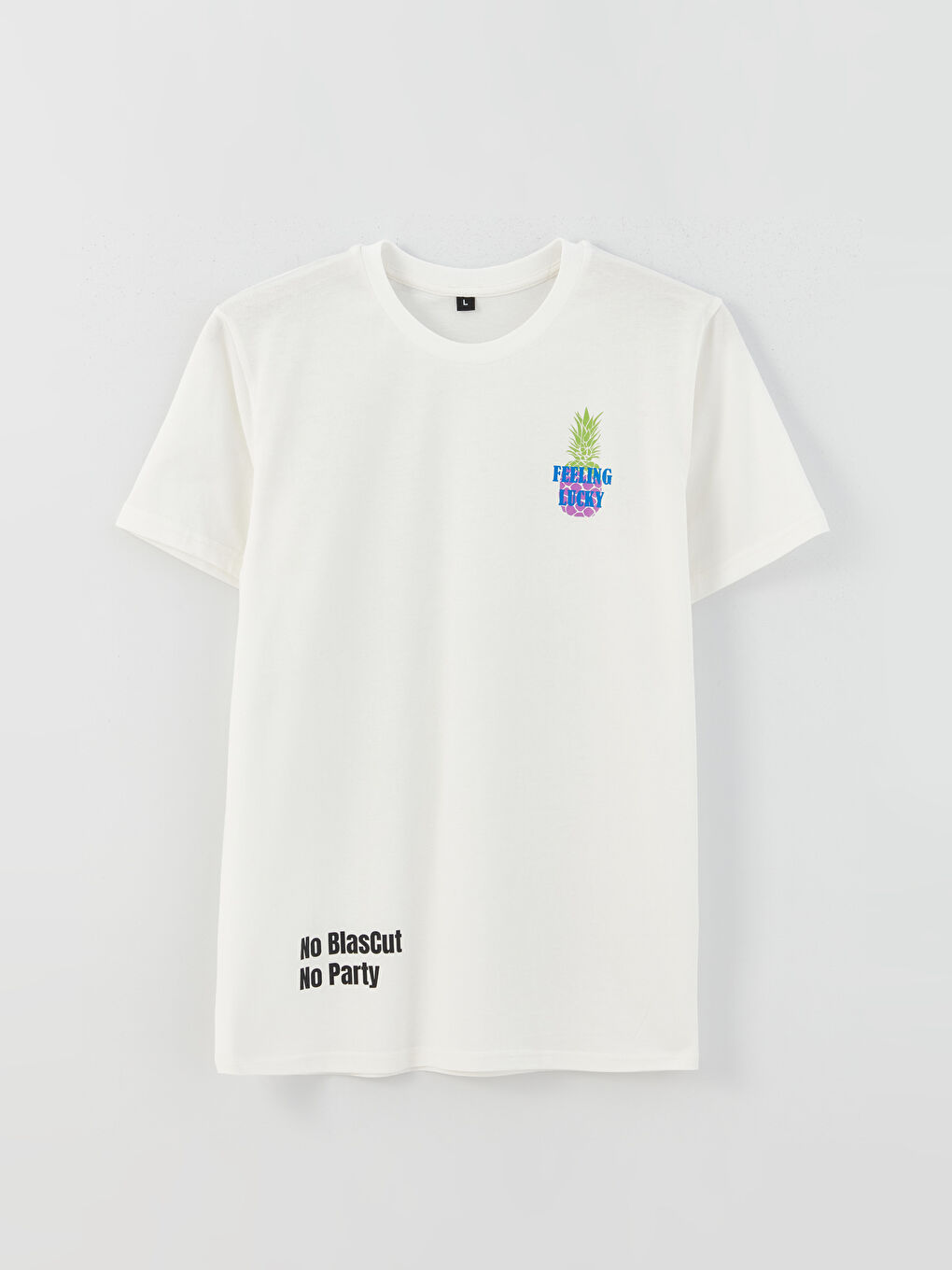 Beyaz Bisiklet Yaka Kısa Kollu Baskılı Penye Erkek Tişört-5