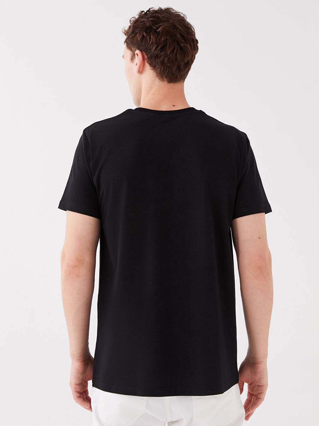 Siyah Bisiklet Yaka Kısa Kollu Baskılı Penye Erkek Tişört-4