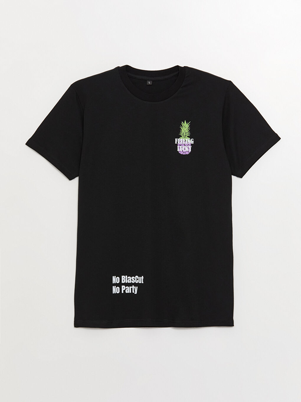 Siyah Bisiklet Yaka Kısa Kollu Baskılı Penye Erkek Tişört-5