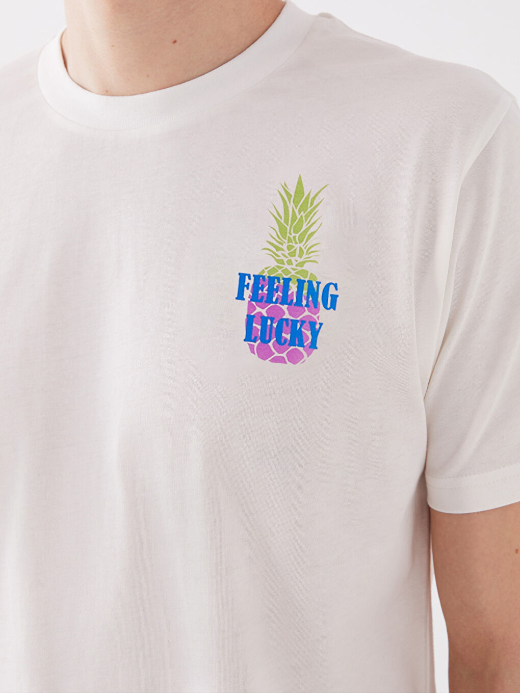 Beyaz Bisiklet Yaka Kısa Kollu Baskılı Penye Erkek Tişört-3