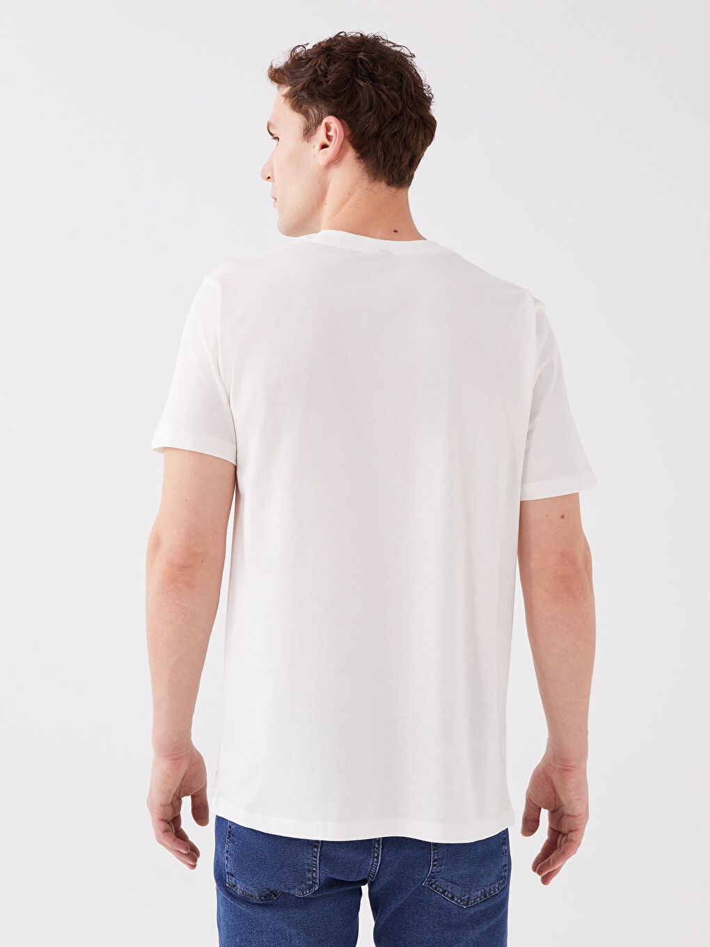 Beyaz Bisiklet Yaka Kısa Kollu Baskılı Penye Erkek Tişört-4