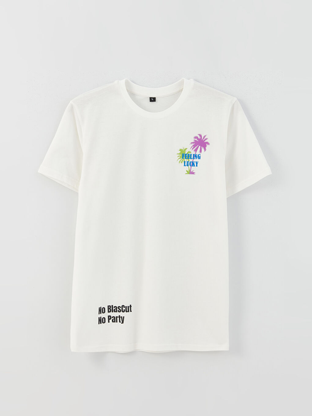 Beyaz Bisiklet Yaka Kısa Kollu Baskılı Penye Erkek Tişört-5