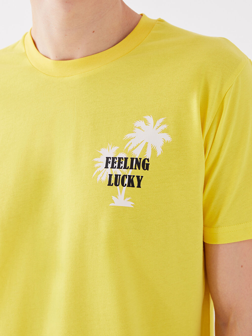 Sarı Bisiklet Yaka Kısa Kollu Baskılı Penye Erkek Tişört-3