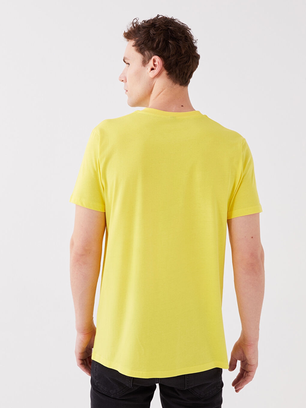 Sarı Bisiklet Yaka Kısa Kollu Baskılı Penye Erkek Tişört-4