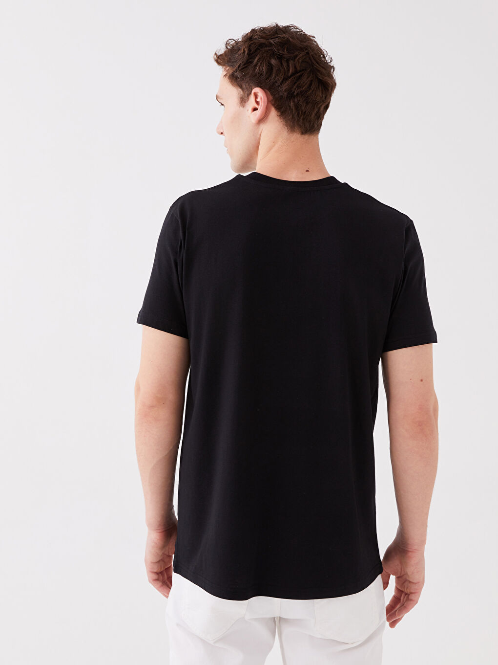 Siyah Bisiklet Yaka Kısa Kollu Baskılı Penye Erkek Tişört-4