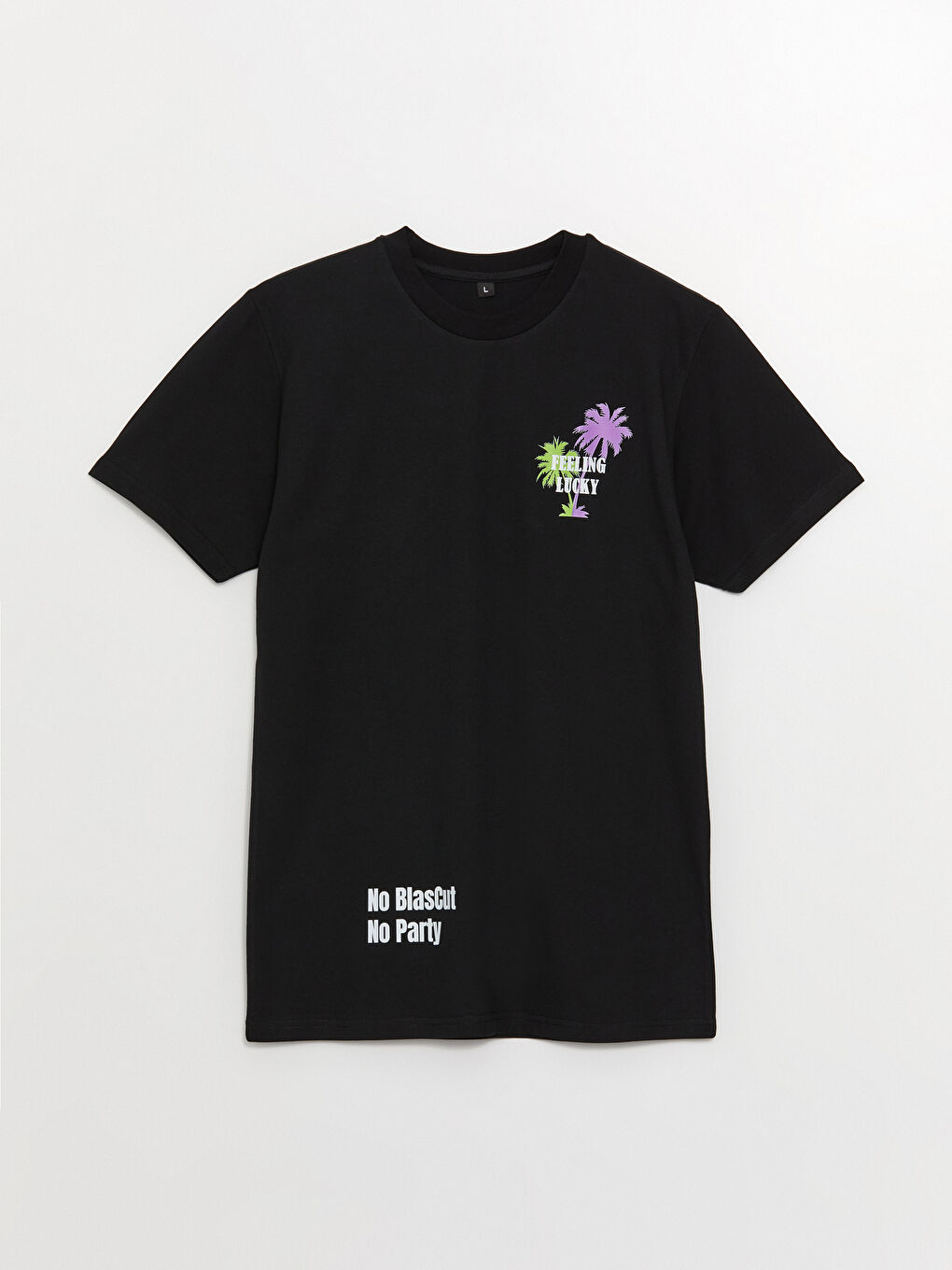 Siyah Bisiklet Yaka Kısa Kollu Baskılı Penye Erkek Tişört-5