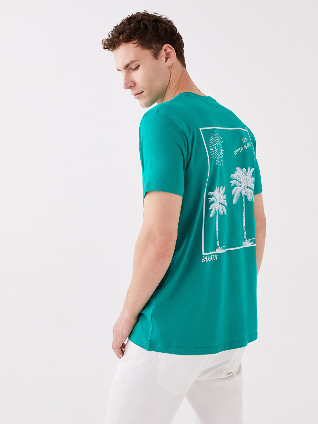 Yeşil Bisiklet Yaka Kısa Kollu Baskılı Penye Erkek Tişört