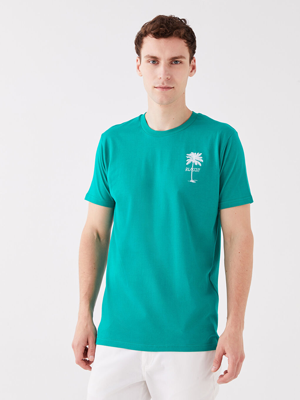 Yeşil Bisiklet Yaka Kısa Kollu Baskılı Penye Erkek Tişört-1