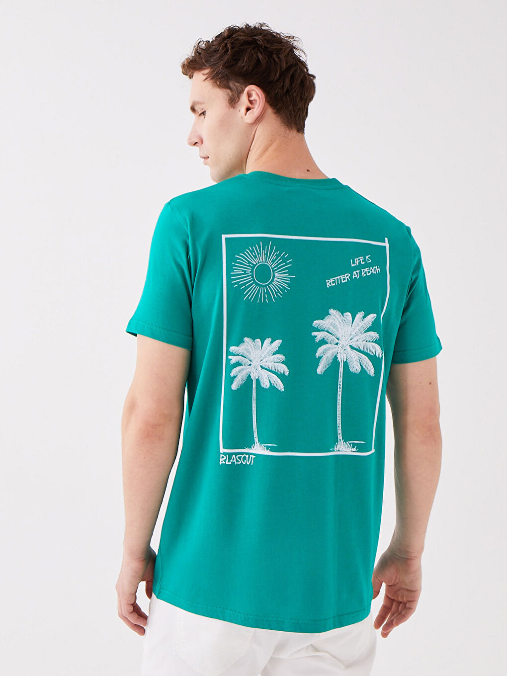 Yeşil Bisiklet Yaka Kısa Kollu Baskılı Penye Erkek Tişört-4