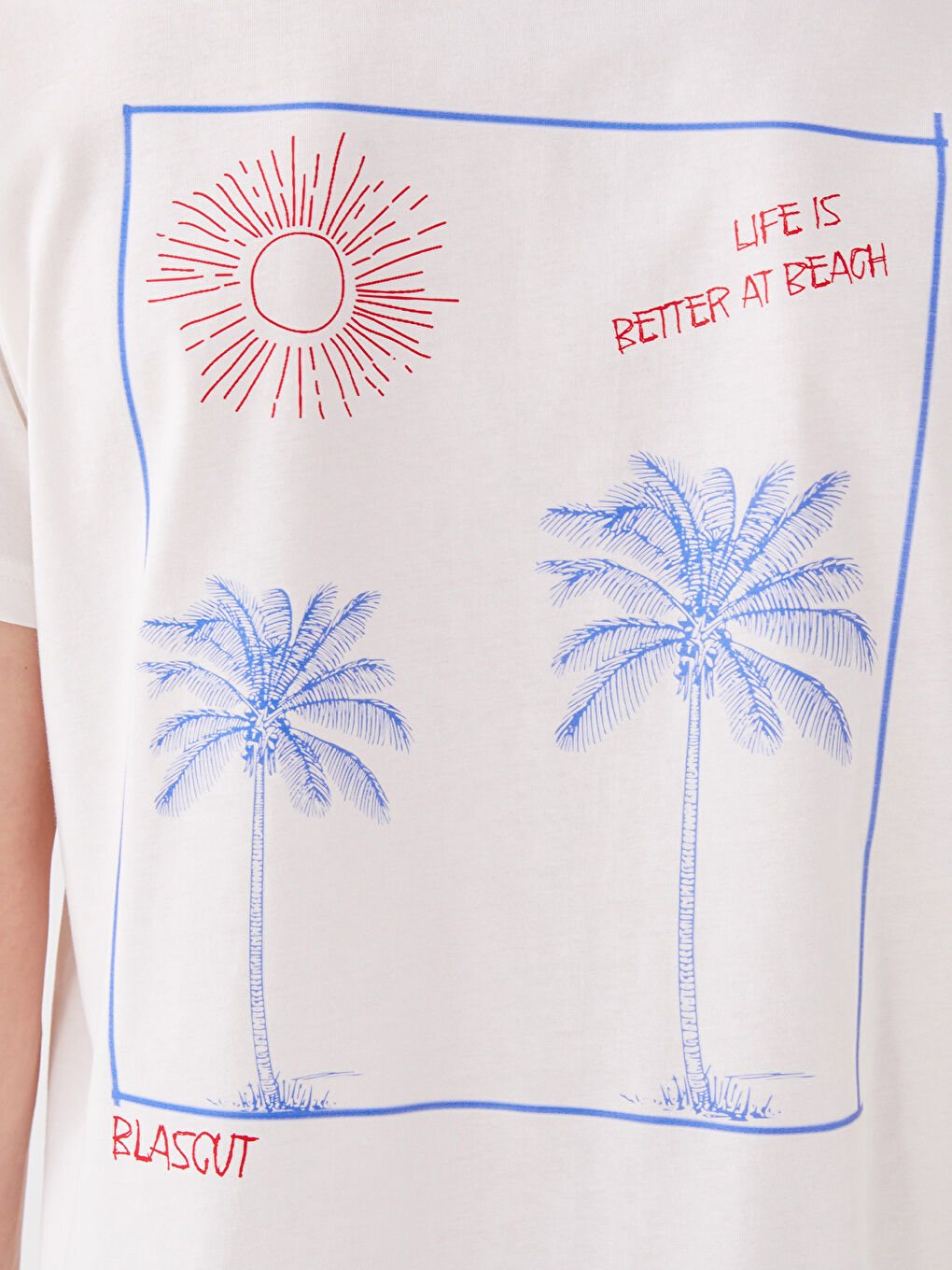 Beyaz Bisiklet Yaka Kısa Kollu Baskılı Penye Erkek Tişört-3