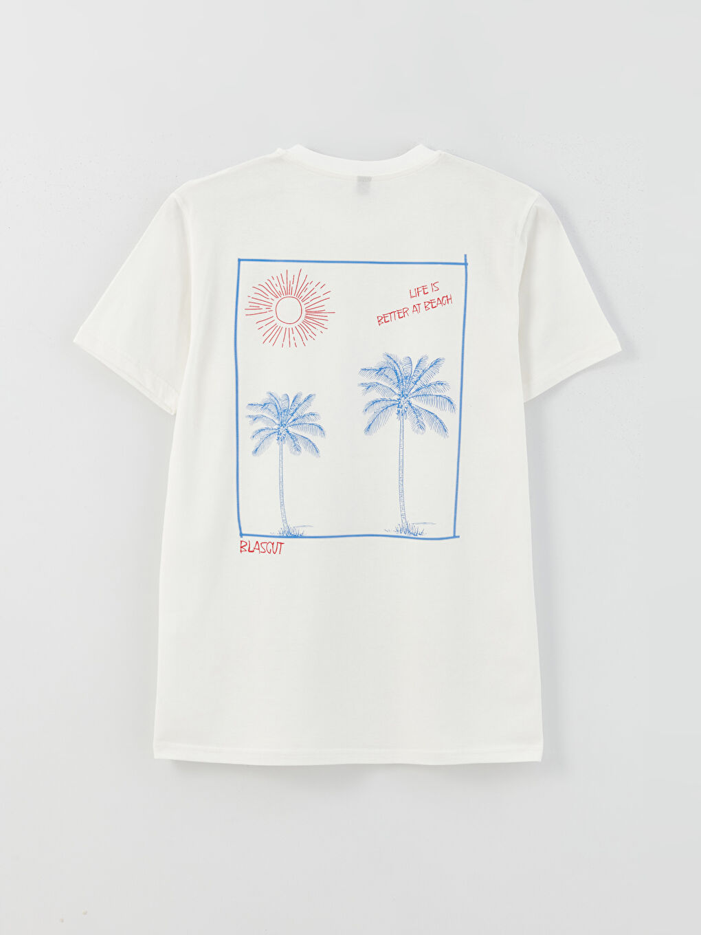 Beyaz Bisiklet Yaka Kısa Kollu Baskılı Penye Erkek Tişört-6