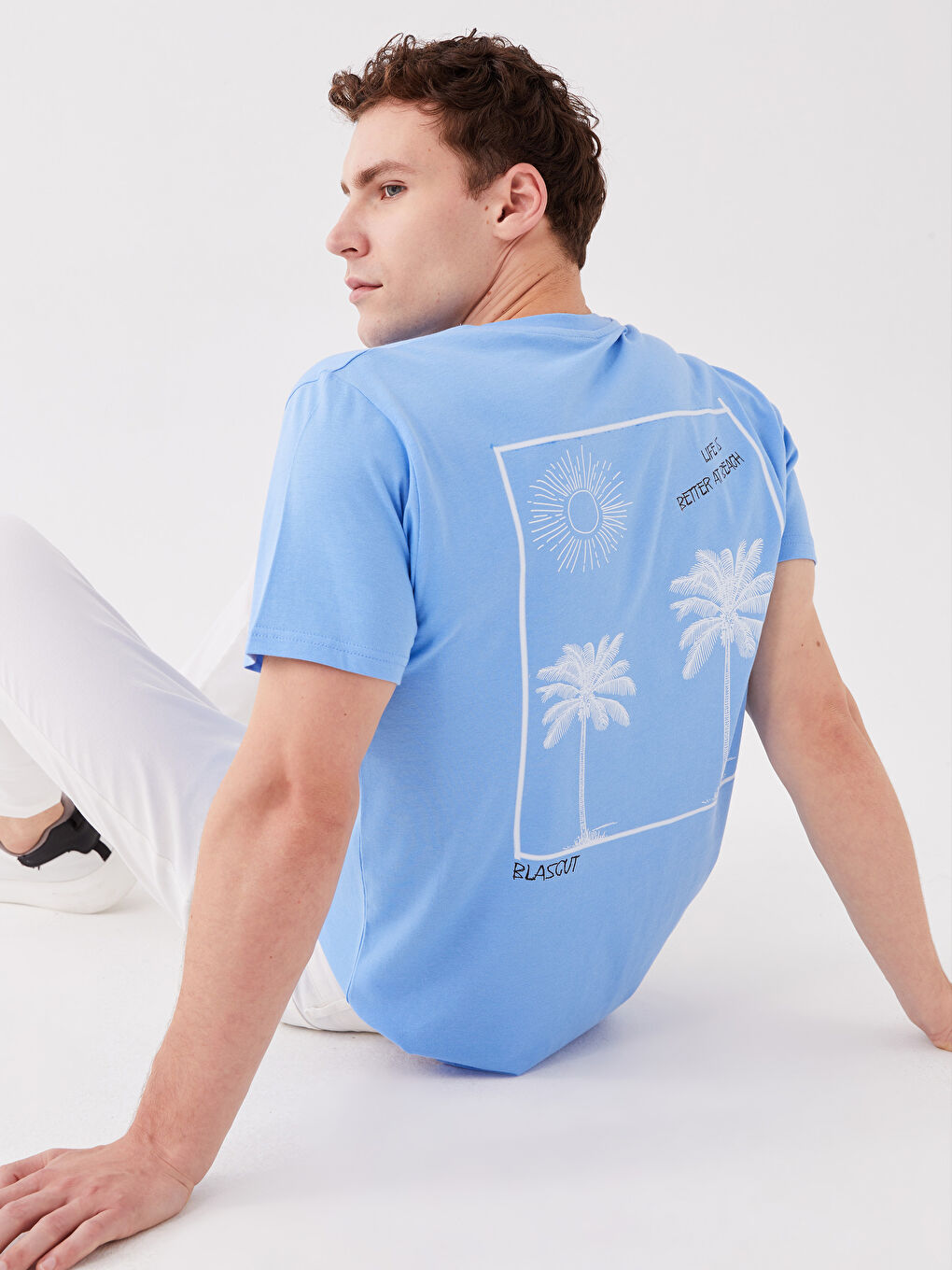 Mavi Bisiklet Yaka Kısa Kollu Baskılı Penye Erkek Tişört