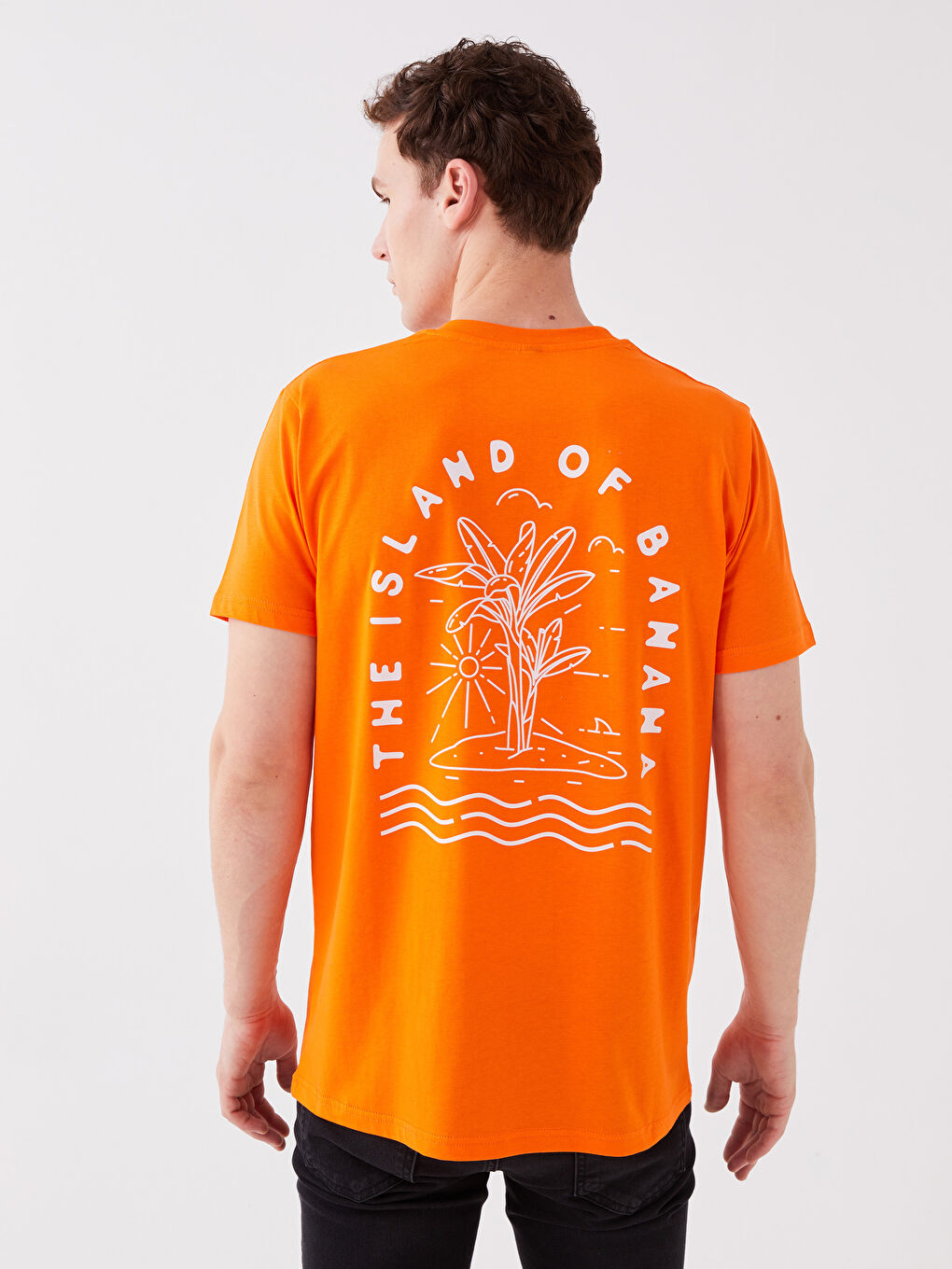 Turuncu Bisiklet Yaka Kısa Kollu Baskılı Penye Erkek Tişört-4