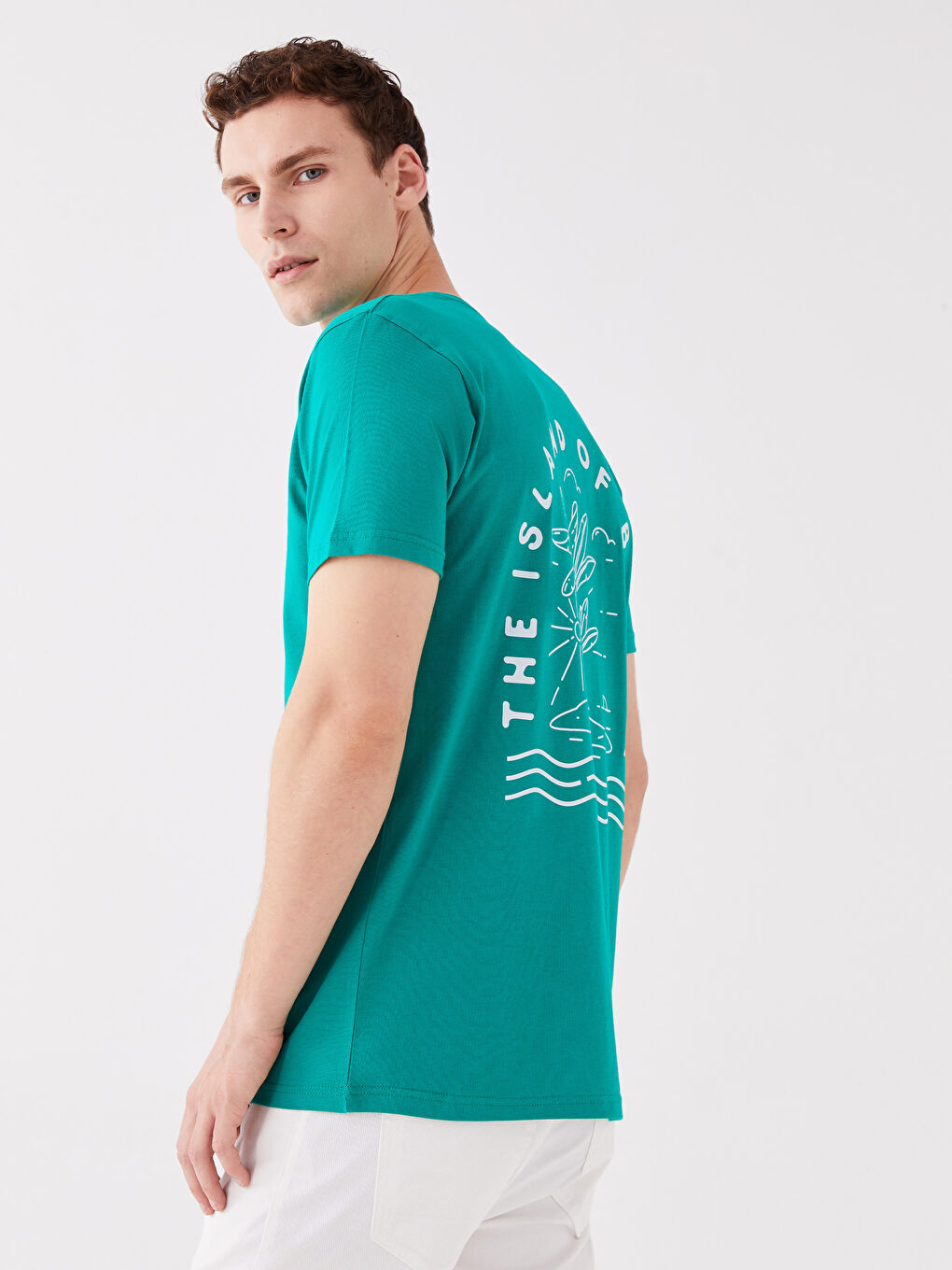 Yeşil Bisiklet Yaka Kısa Kollu Baskılı Penye Erkek Tişört