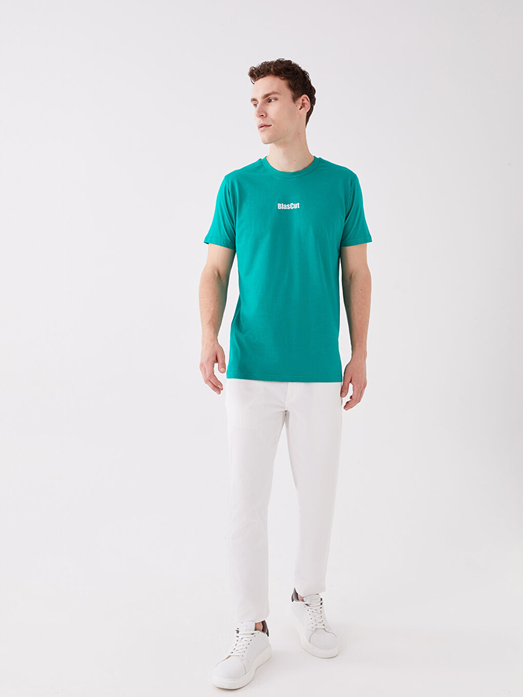 Yeşil Bisiklet Yaka Kısa Kollu Baskılı Penye Erkek Tişört-2
