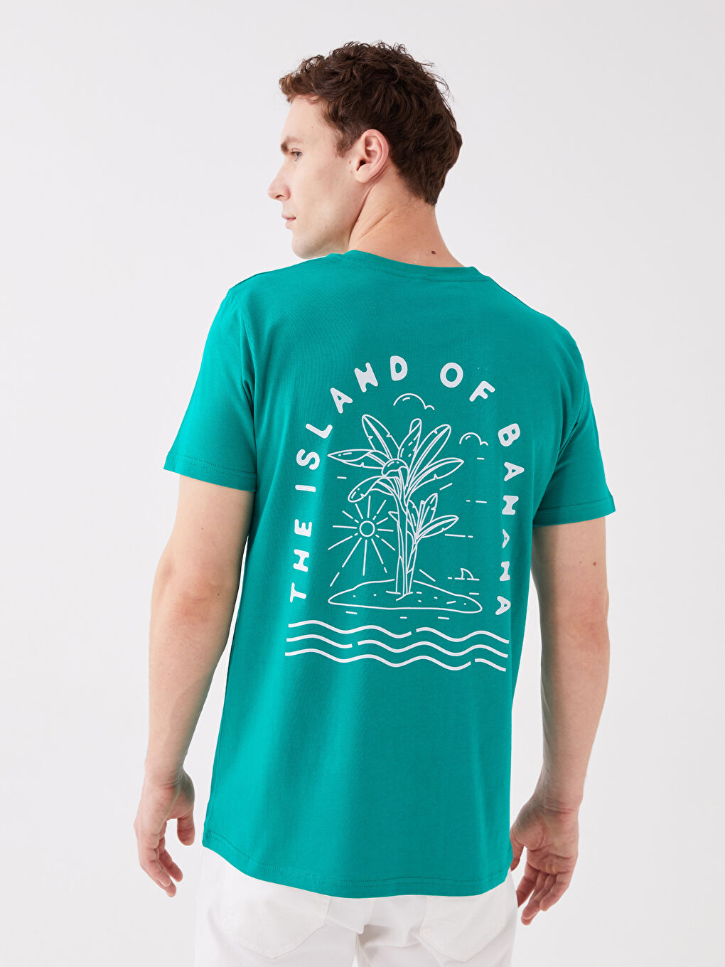 Yeşil Bisiklet Yaka Kısa Kollu Baskılı Penye Erkek Tişört-4