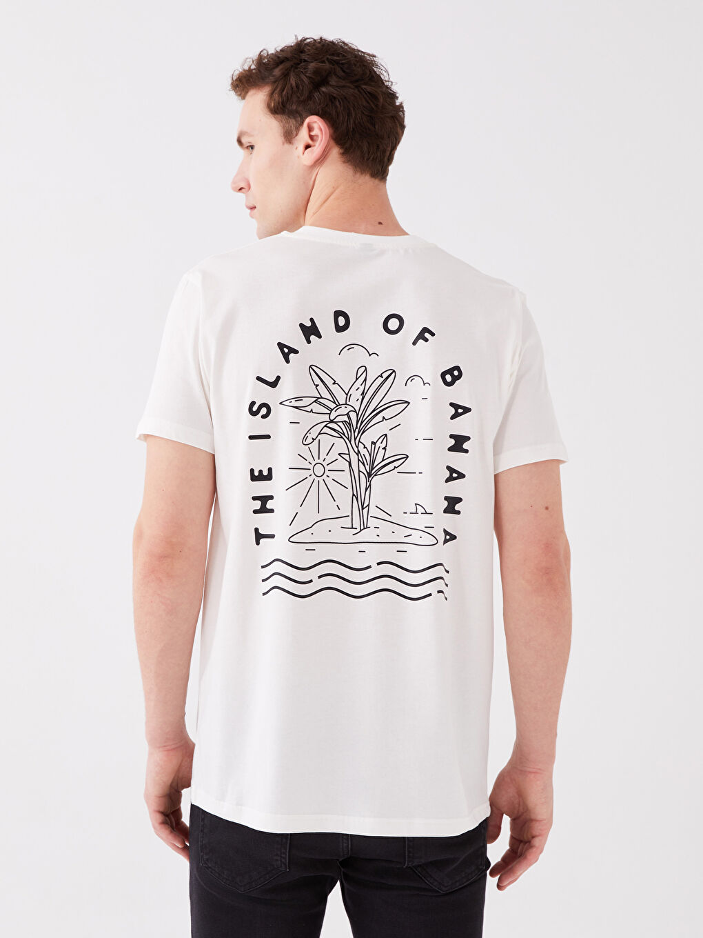 Beyaz Bisiklet Yaka Kısa Kollu Baskılı Penye Erkek Tişört-4