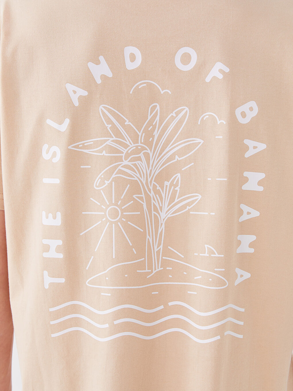 Bej Bisiklet Yaka Kısa Kollu Baskılı Penye Erkek Tişört-3