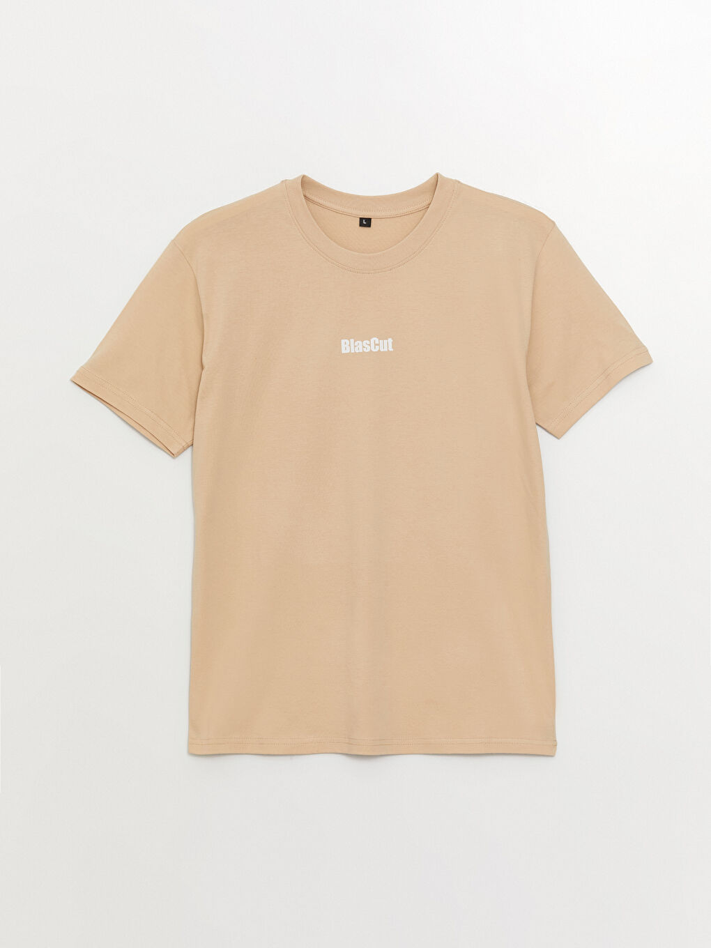 Bej Bisiklet Yaka Kısa Kollu Baskılı Penye Erkek Tişört-5