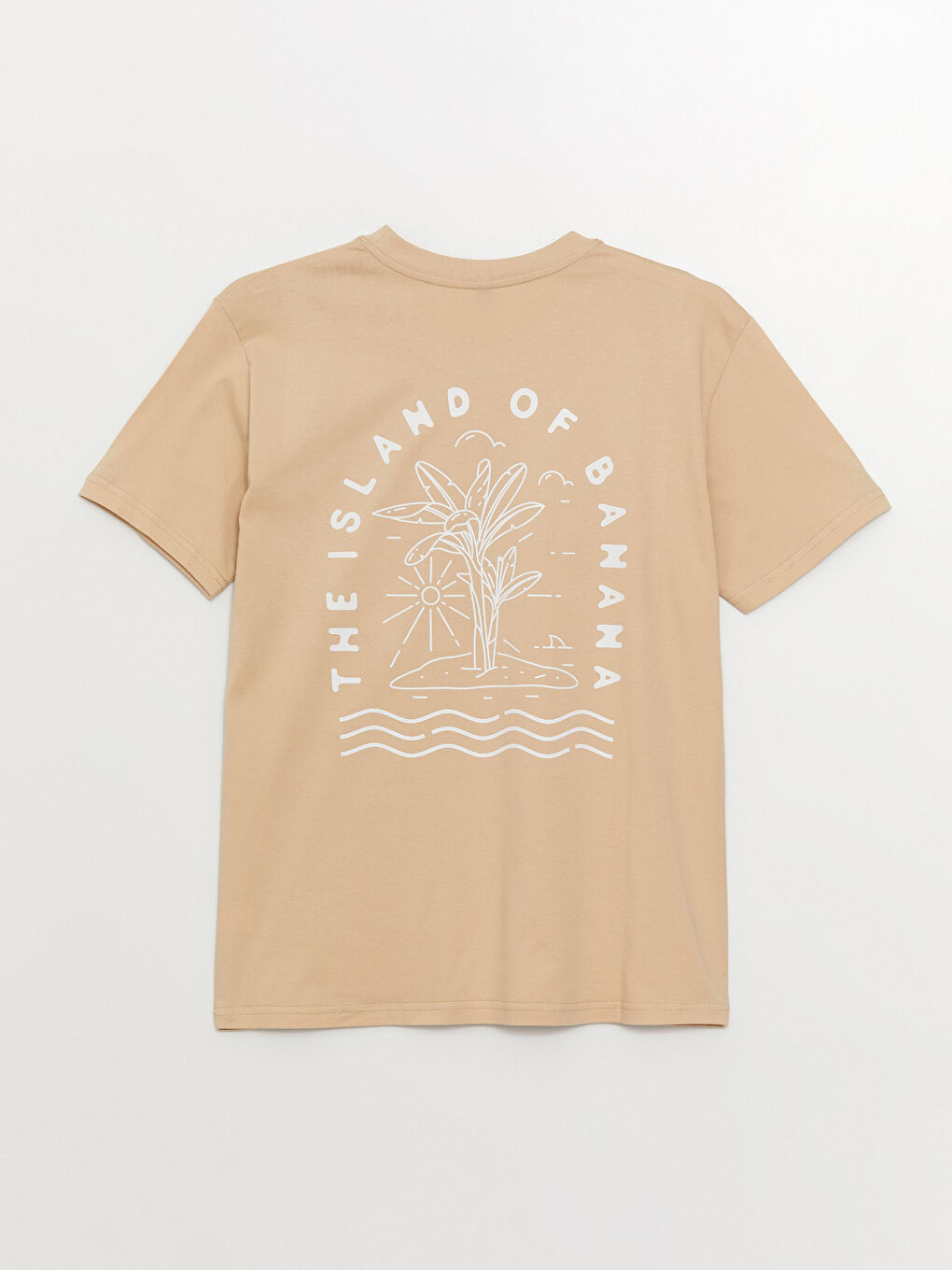 Bej Bisiklet Yaka Kısa Kollu Baskılı Penye Erkek Tişört-6